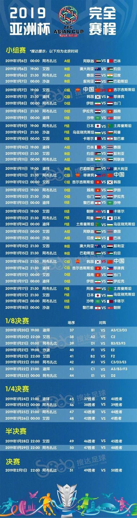 亚洲杯赛程表2023中国